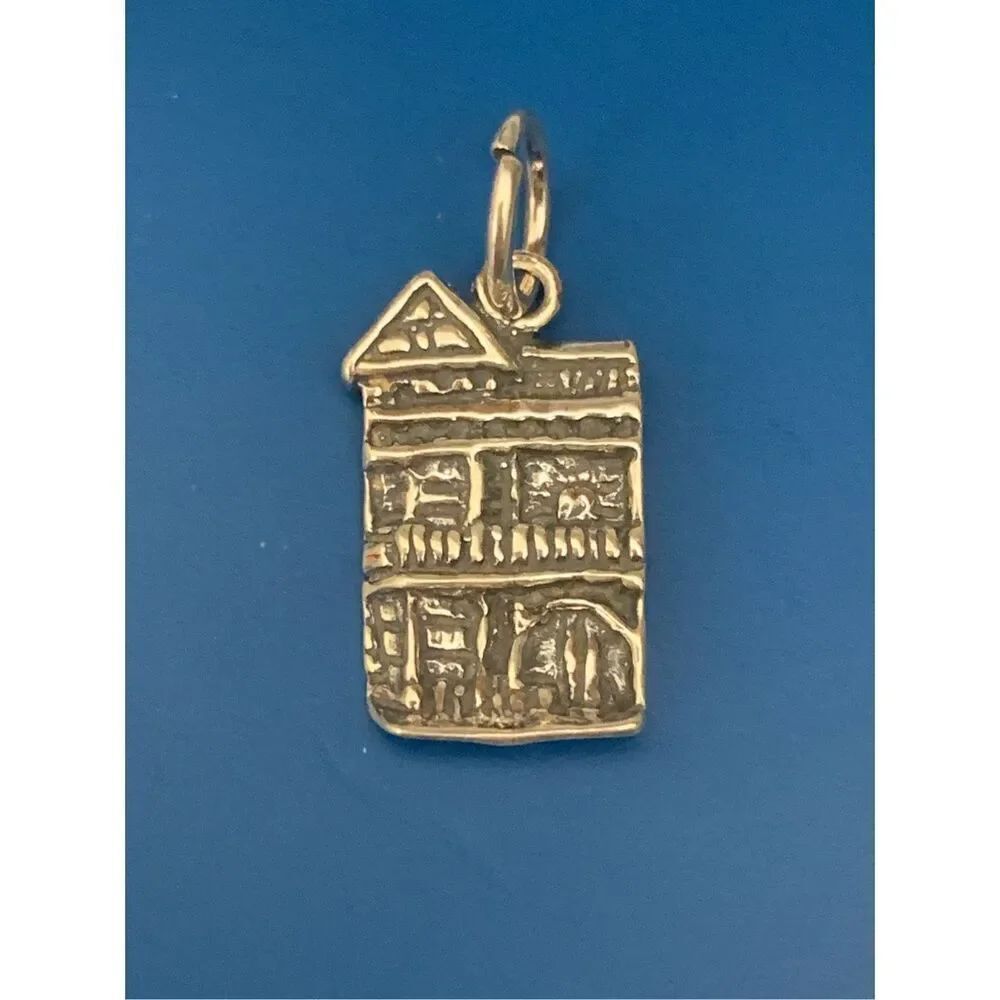 .925 Victorian Townhouse Vintage Sterling Silver Jewelry Charm #house